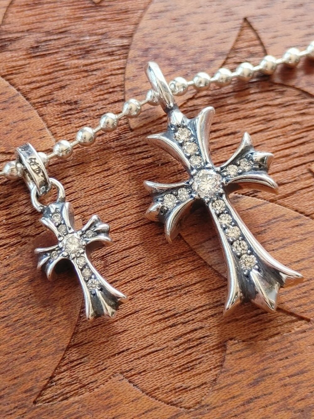 Chrome Hearts "Baby Fat" & Tiny CH Cross Diamond 925 Sterling Silver Pendant Set